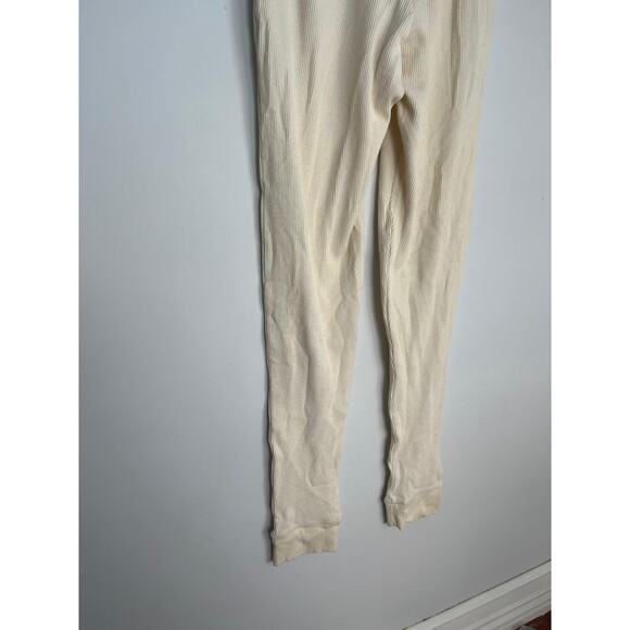 Donni Thermal Lounge Pants Women M Cream Button Front Ribbed Pull On - Picture 6 of 8